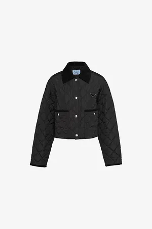 Prada Womens Lightweight Triangle-Logo Cropped Nylon Jacket