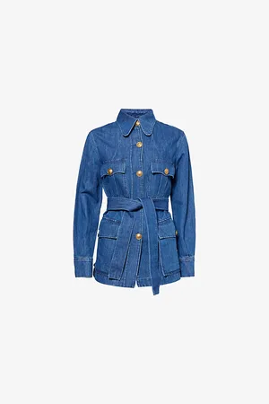VALENTINO GARAVANI Womens Four-Buttoned-Pockets Faded-Wash Relaxed-Fit Denim-Bland Jacket