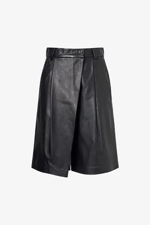 MARELLA Womens x Emily Ratajkowski Wide-Leg Mid-Rise Leather Shorts