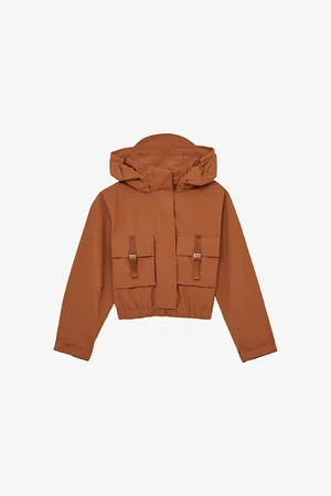 Reiss Womens Patch-Pocket Hooded Cropped Shell Jacket