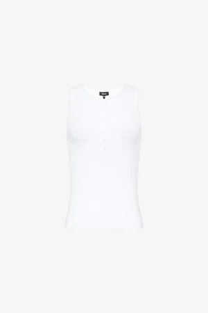 ME AND EM Womens Ribbed Sleeveless Stretch-Cotton Top