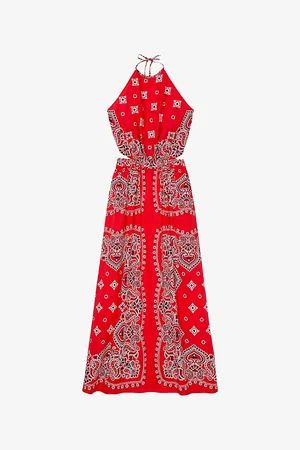 Sandro Womens Bandana-Print Halterneck Cotton Maxi Dress