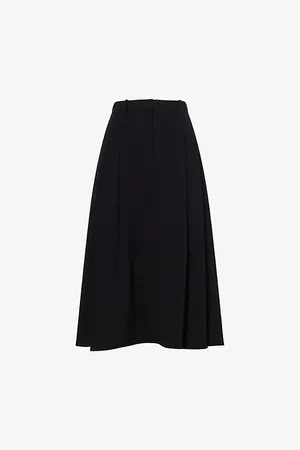 THEORY Womens Pleat Flared Stretch-Woven Midi Skirt