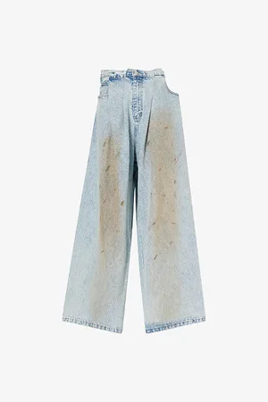 Natasha Zinko Womens Folded Vintage-Wash Wide-Leg Denim Jeans