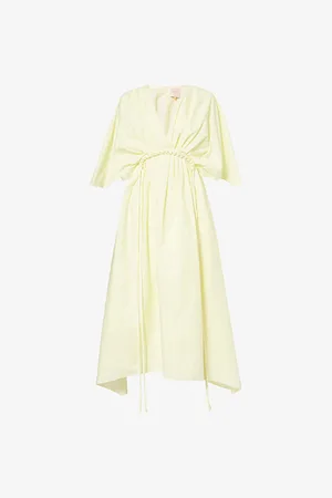Roksanda Womens Daria Pleated Short-Sleeve Cotton Midi Dress