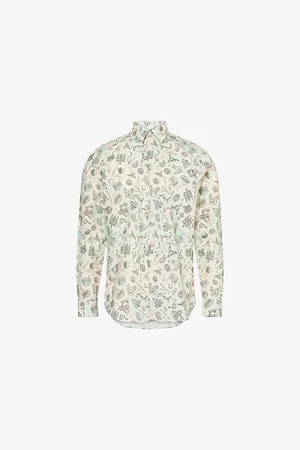 Paul Smith Mens Graphic-Print Curved-Hem Regular-Fit Cotton-Poplin Shirt