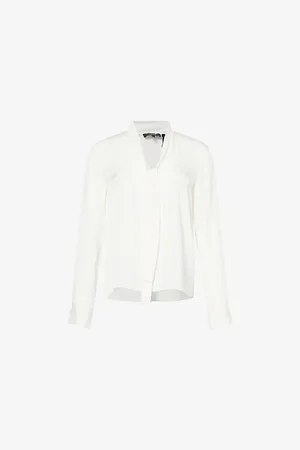 THEORY Womens Self-Tie-Collar Long-Sleeves Silk Blouse