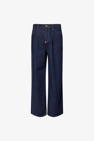 Kenzo Mens Pleated Brand-Patch Wide-Leg Relaxed-Fit Denim Jeans