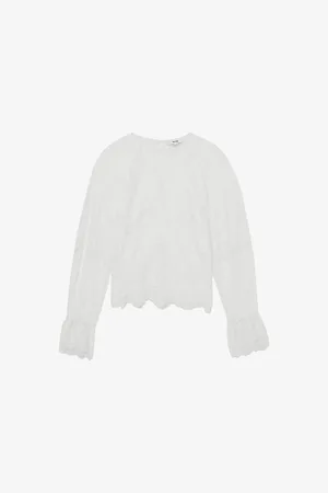 Reiss Womens Emilia Flared-Cuff Lace Blouse