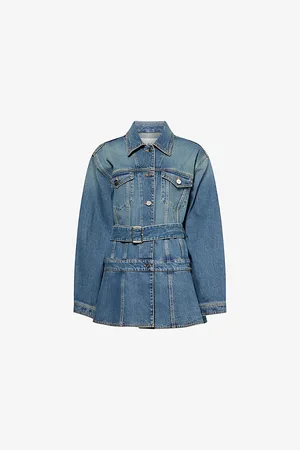 Alaïa Womens Peplum-Hem Belted Denim Jacket