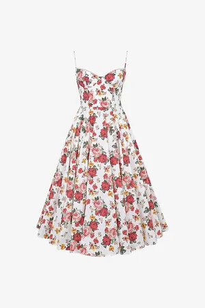 House Of Cb Womens Mademoiselle Floral-Print Stretch Cotton-Blend Midi Dress