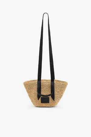 AllSaints Womens Celayne Logo-Debossed Mini Straw Tote