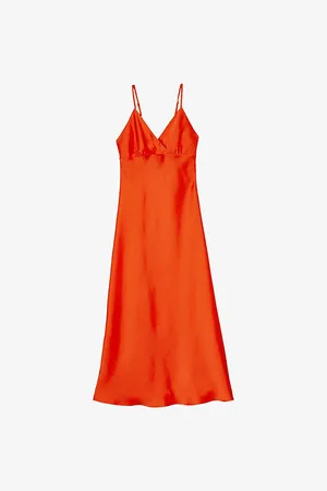 Sandro Womens V-Neck Tie-Back Sleeveless Satin Midi Dress