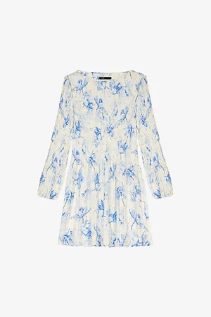 Maje Womens Floral-Print Long-Sleeve Pleated Woven Mini Dress