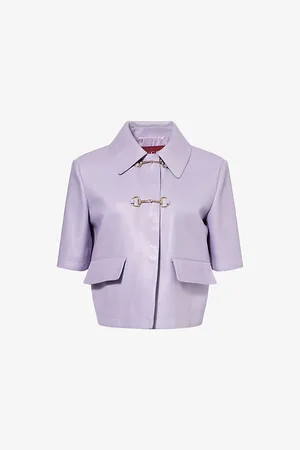 Gucci Womens Flared Short-Sleeves Regular-Fit Leather Jacket