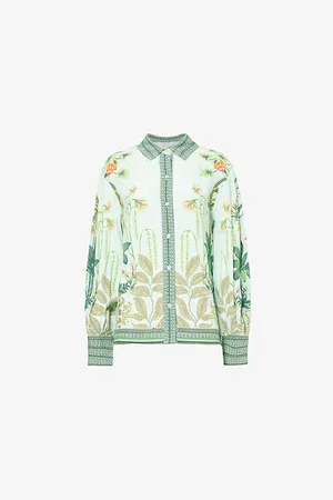 RAISHMA Womens Bluebell Floral-Pattern Silk Shirt