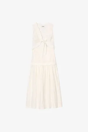 Sandro Womens Sleeveless Bow-Front Stretch-Cotton Midi Dress