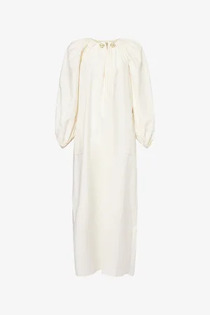 Nackiye Womens Grand Bazaar Puff-Sleeve Cotton-Blend Maxi Dress