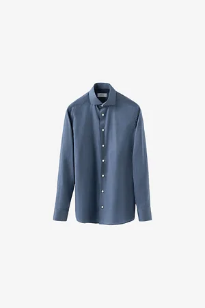 Eton Mens Herringbone-Weave Long-Sleeve Slim-Fit Cotton Shirt