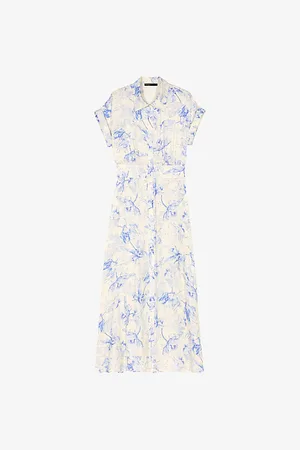 Maje Womens Floral-Print Short-Sleeve Woven Midi Dress