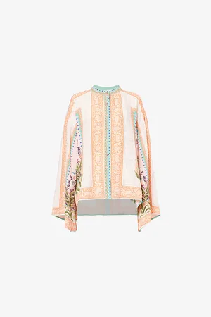 RAISHMA Womens Charlotte Round-Neck Floral-Pattern Silk Blouse