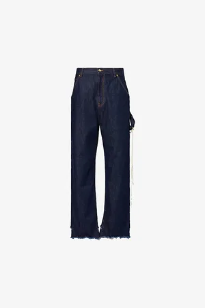 DARKPARK Womens Lisa Chain-Embellished Carpenter Raw-Hem Denim Jeans