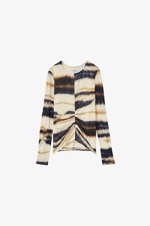 Reiss Womens Gia Graphic-Print Long-Sleeve Jersey Top