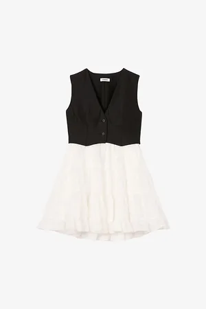 Sandro Womens Two-In-One Tiered-Skirt Woven Mini Dress