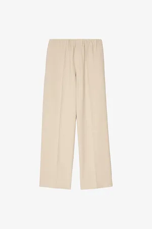 Sandro Mens Elasticated-Waist Wide-Leg Stretch-Woven Trousers