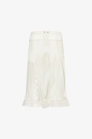 Maison Margiela Womens Ruffled-Hem Check-Print-Waistband Woven Midi Skirt