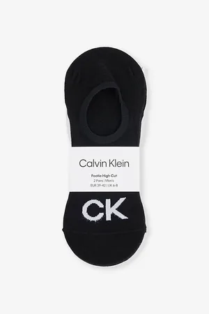 Calvin Klein Mens Ribbed-Trim Branded Pack Of Two Cotton-Blend Socks