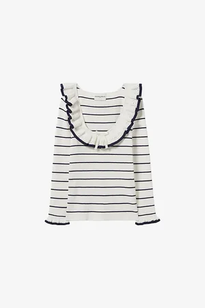 Claudie Pierlot Womens Stripe Frill-Collar Long-Sleeve Knit Top