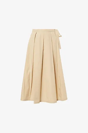 Max Mara Womens Folk Pleated Cotton-Poplin Midi Skirt