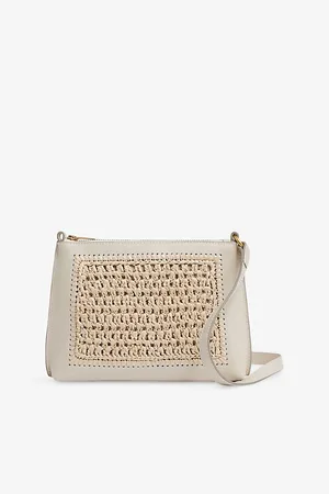 Reiss Womens Bernice Raffia and Leather Shoulder Bag