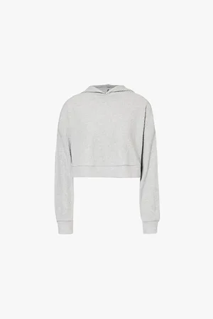 alo Womens Muse Cropped Stretch-Jersey Hoody