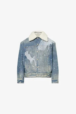 Loewe Mens Faux-Shearling Collar Painted Denim Jacket