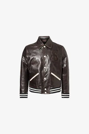WALES BONNER Mens Prince Logo-Embroidered Leather Varsity Jacket
