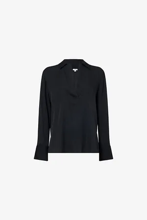Vince Womens Regular-Fit V-Neck Silk-Blend Top
