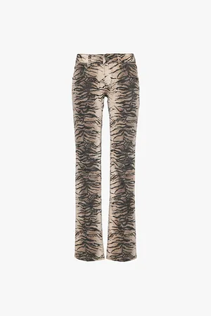 Jaded London Womens Cooper Animal-Print Straight-Leg Low-Rise Stretch-Denim Jeans