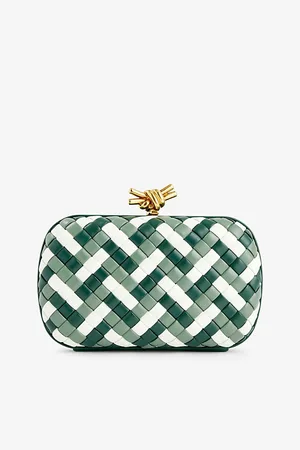 Bottega Veneta Womens Knot Intrecciato-Weave Leather Clutch Bag