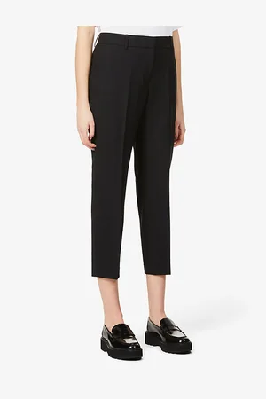 THEORY Womens Treeca Cropped Slim-Leg Mid-Rise Stretch-Wool Trousers