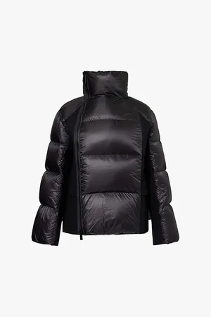 SACAI Womens Funnel-Neck Contrast-Panels Regular-Fit Shell Coat