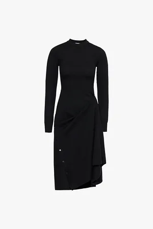 Alaïa Womens Snap Slit Wool Midi Dress