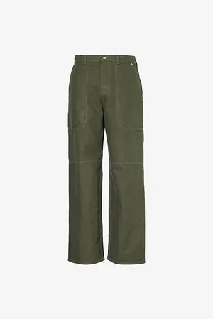 Loewe Mens Patch-Pocket Wide-Leg Cotton Cargo Trousers