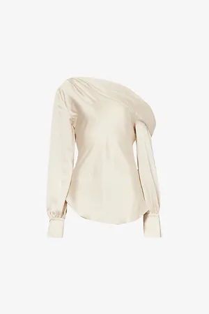 Simkhai Womens Alice Asymmetric-Neck Satin Top