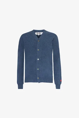 Comme des Garçons Mens Heart-Appliqué V-Neck Wool-Knit Cardigan