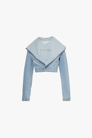 Alaïa Womens Hood Cropped Denim-Blend Jacket