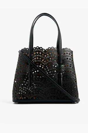 Alaïa Womens Mina Wave 25 Laser-Cut Leather Top-Handle Bag