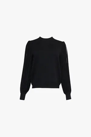 Alaïa Womens Fringe-Sleeve Round-Neck Brushed Wool Knitted Jumper