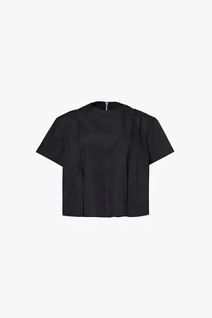 SACAI Womens Round-Neck Pleated Woven Top